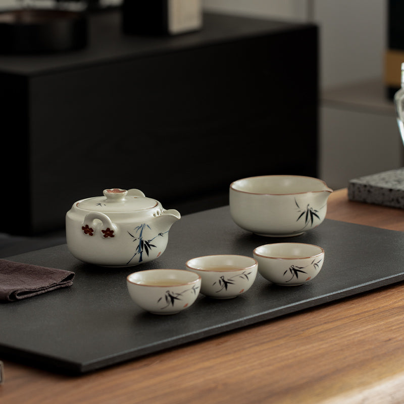 Zen portable  tea set with travel case -  Chinese Ruyao teapot and cup set - Personalized gift
