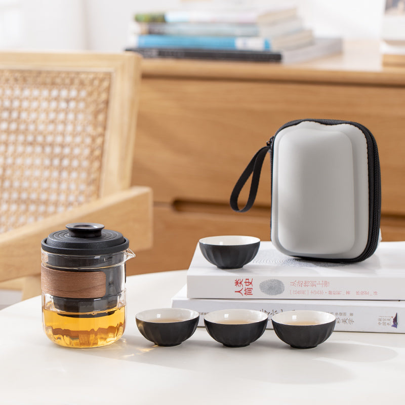 gong fu cha style brewing tea set | glass teapot set with cups
