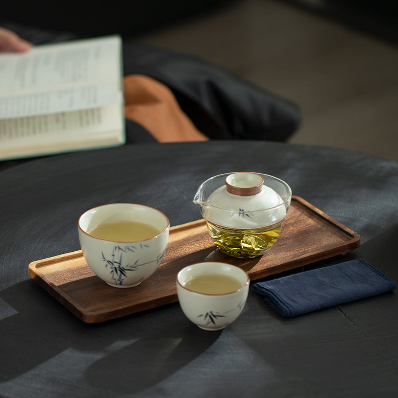 Shadows of Bamboo in Ink - Vintage Ru ware tea set