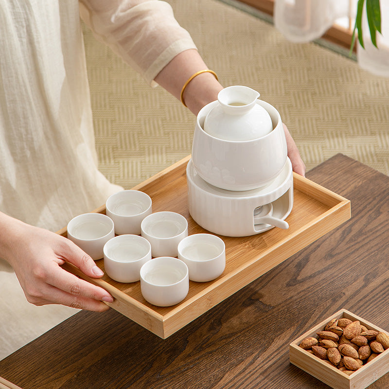 Ceramic sake set with warmer and cups