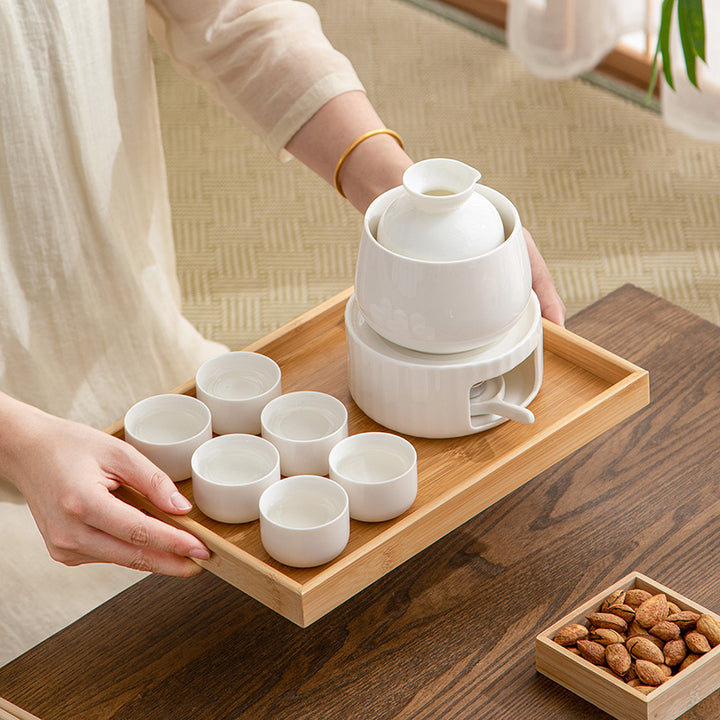 Ceramic sake set with warmer and cups