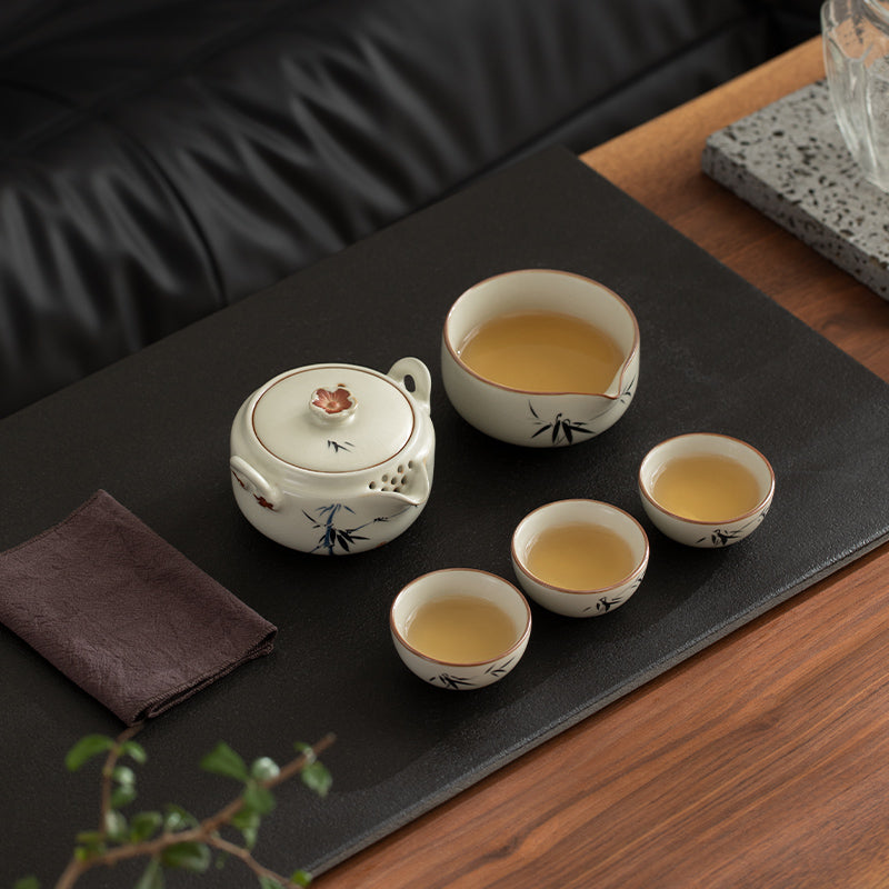 Zen portable  tea set with travel case -  Chinese Ruyao teapot and cup set - Personalized gift