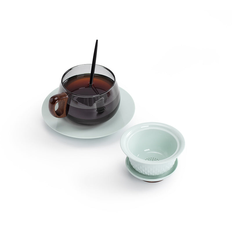 Daily Escape -  glass mug with infuser and saucer