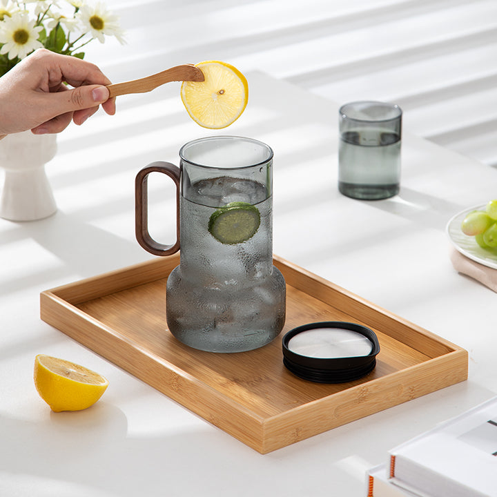 6 pcs Glass tea set  with bamboo tray