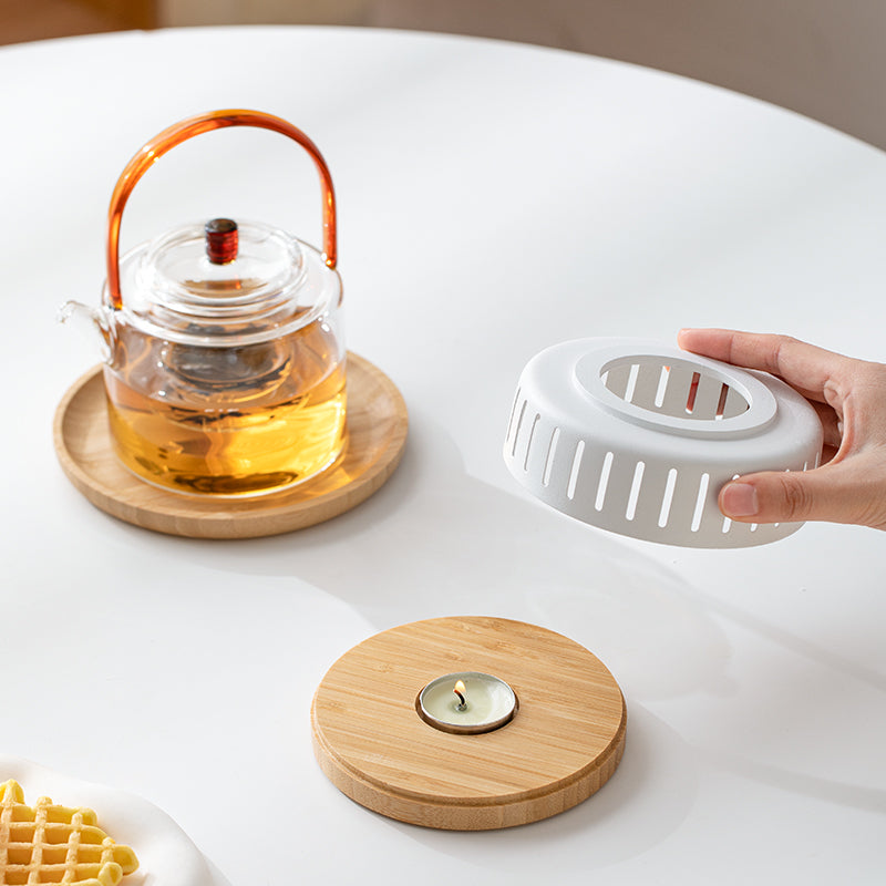 Custom glass teapot with warmer | kettle with stove set | Gift for her