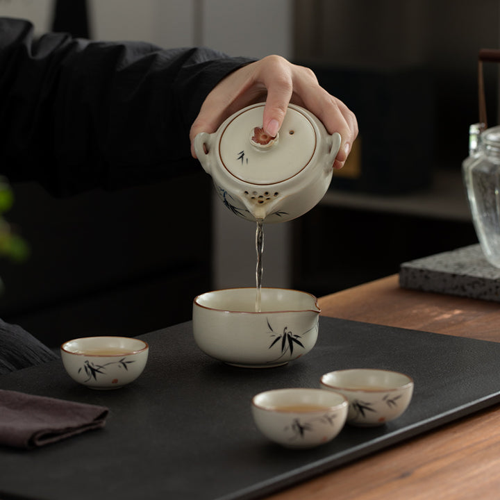 Zen portable  tea set with travel case -  Chinese Ruyao teapot and cup set - Personalized gift