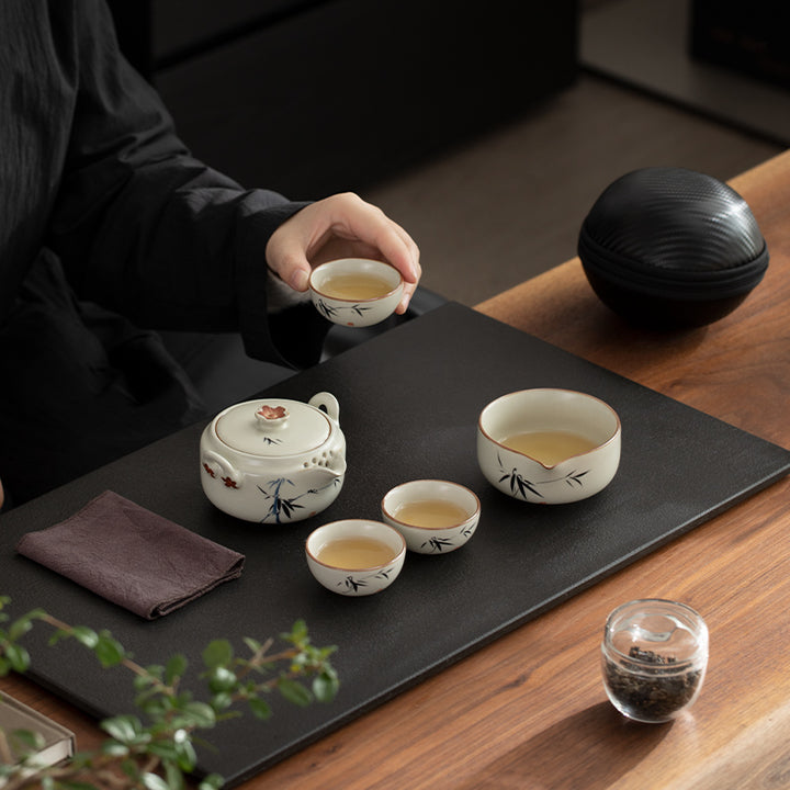 Zen portable  tea set with travel case -  Chinese Ruyao teapot and cup set - Personalized gift