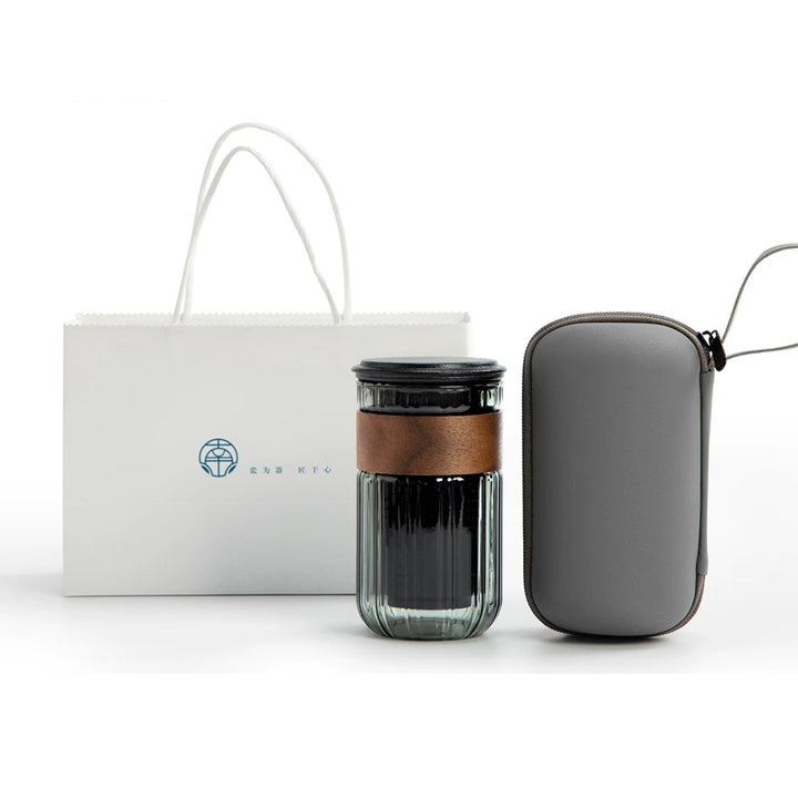 Glass travel tea mug with infuser and lid | gift for him