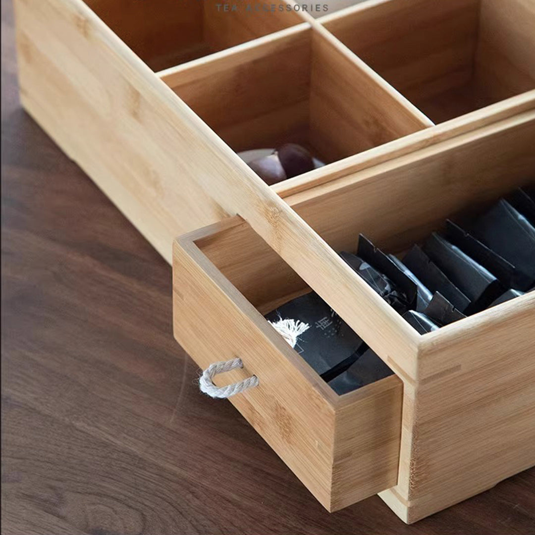 Multi-function Bamboo Tea tray with drawer storage | Housewarming gift ideas - Teaware Space