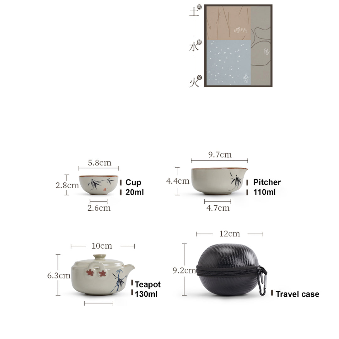 Zen portable  tea set with travel case -  Chinese Ruyao teapot and cup set - Personalized gift