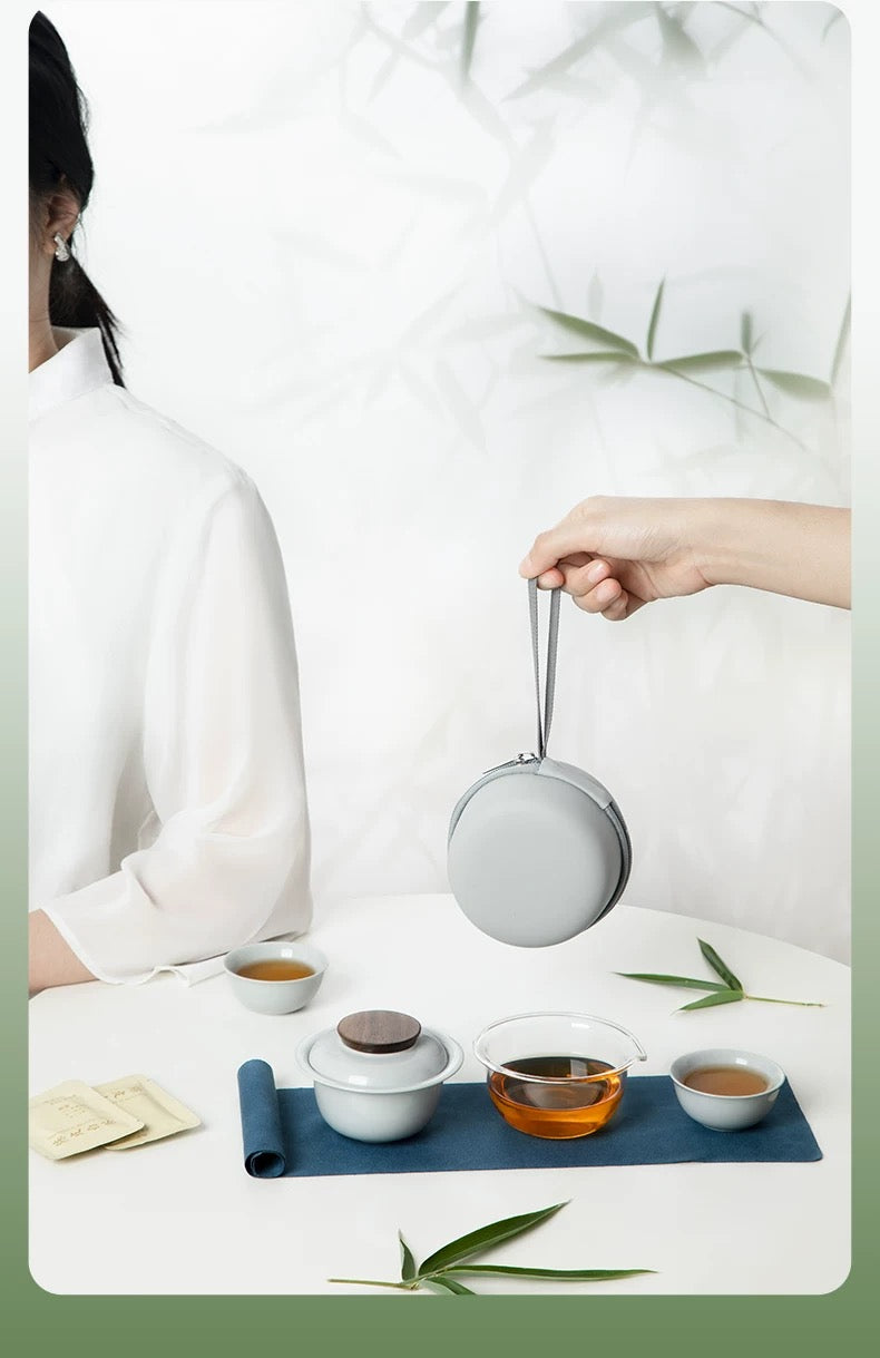 Personalized minimal travel teapot set with case | Gaiwan tea set with travel kit - Teaware Space
