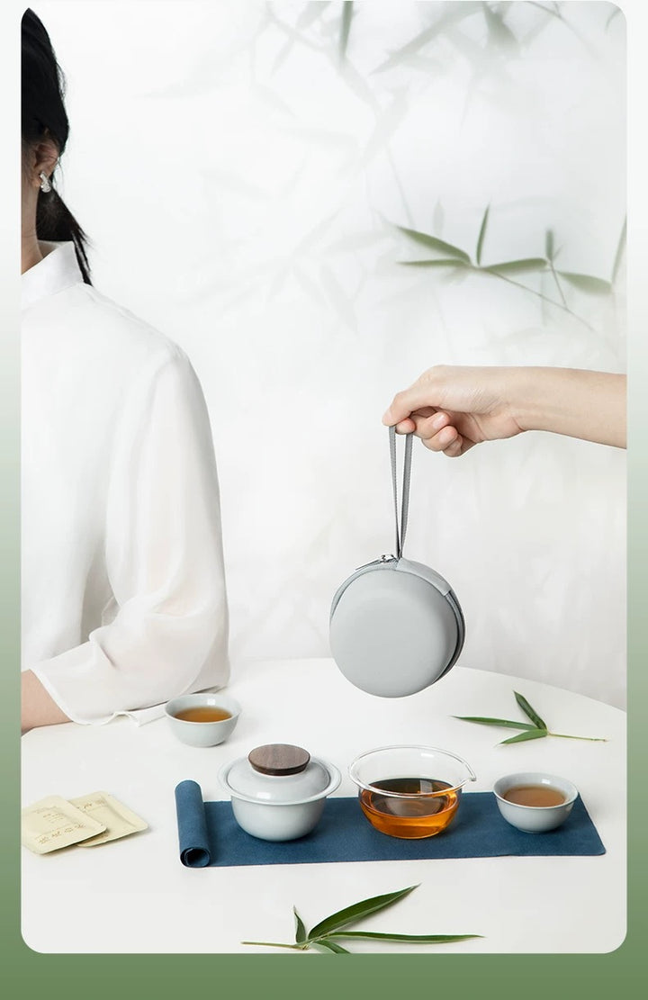Personalized minimal travel teapot set with case | Gaiwan tea set with travel kit - Teaware Space