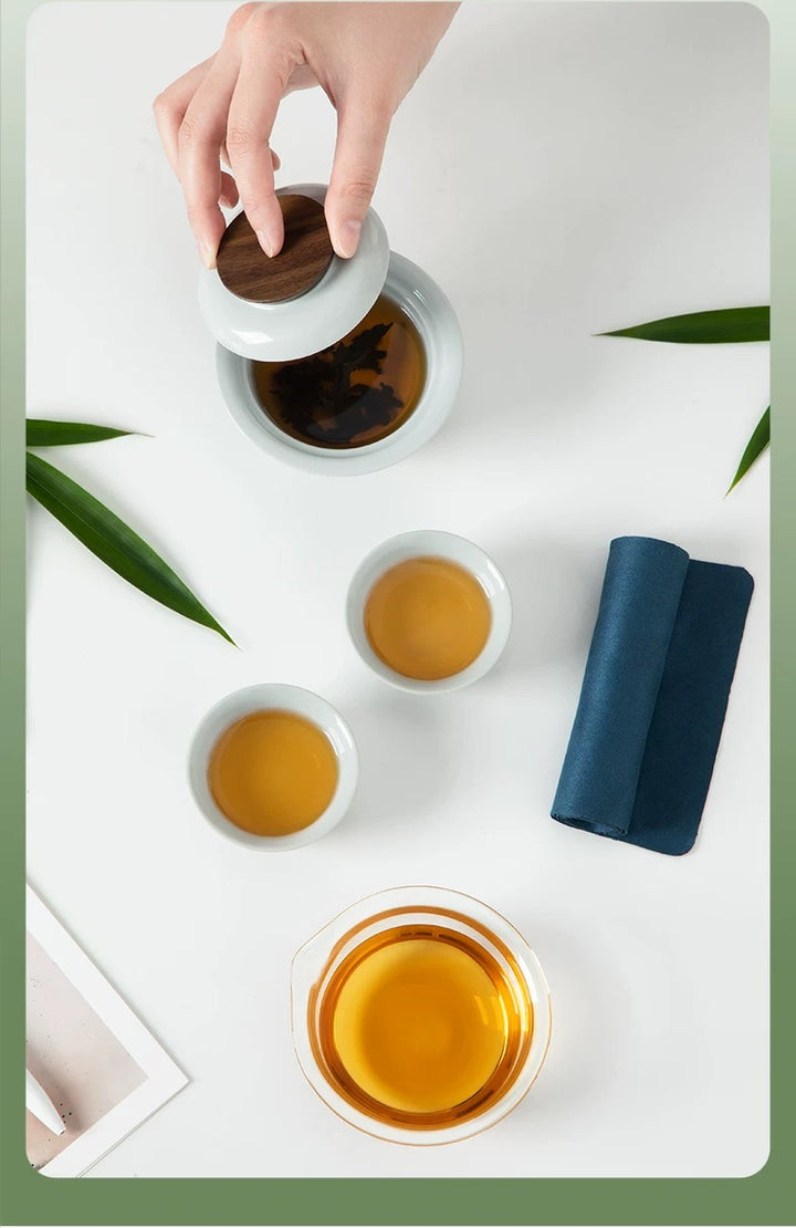 Personalized minimal travel teapot set with case | Gaiwan tea set with travel kit - Teaware Space