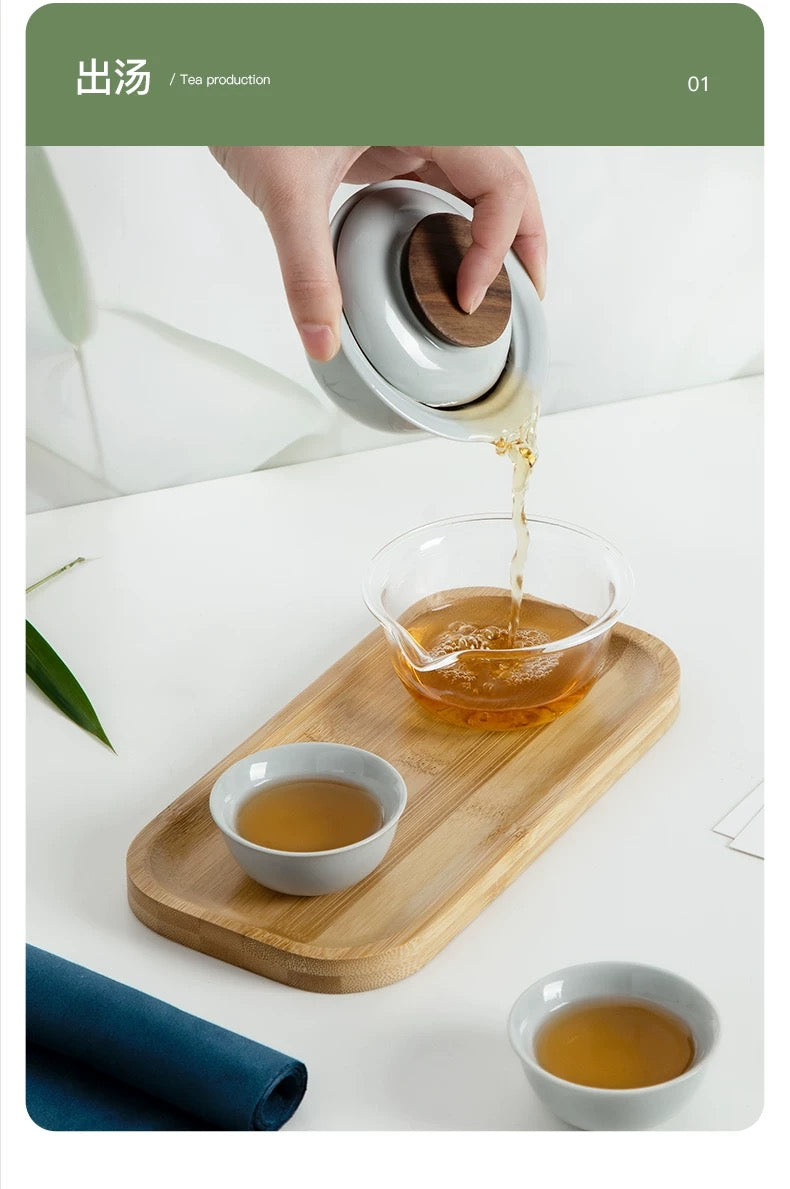 Personalized minimal travel teapot set with case | Gaiwan tea set with travel kit - Teaware Space