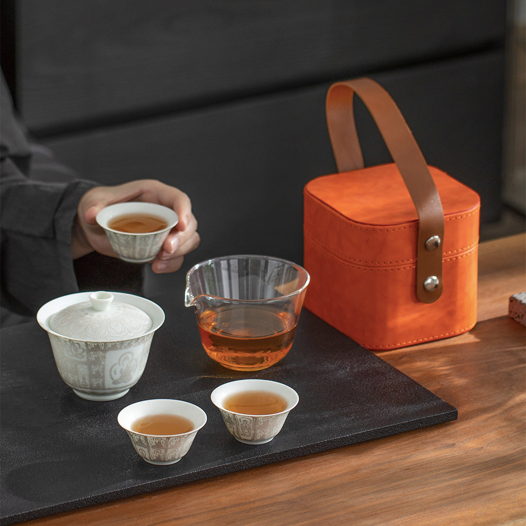 Thousand Buddhas - Silver glaze travel Gaiwan tea set