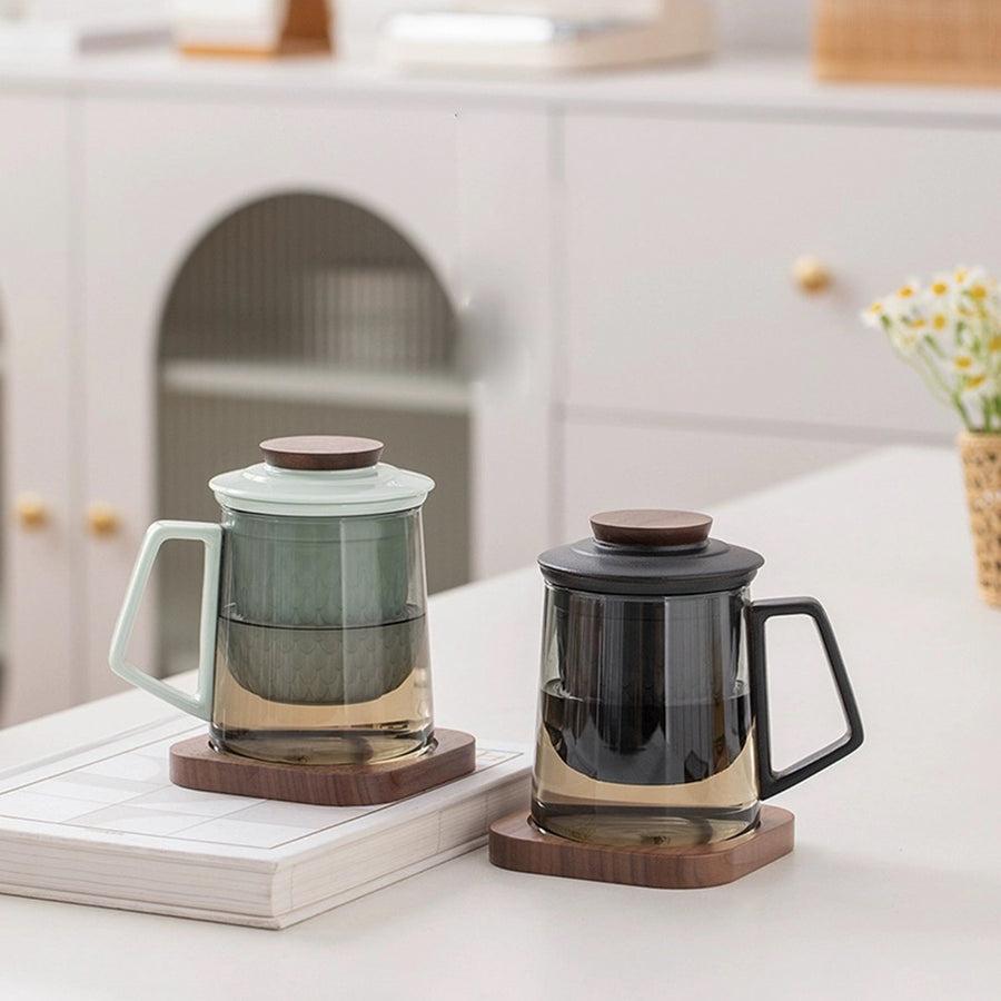 shop the best glass tea mug with infuser, lid and saucer