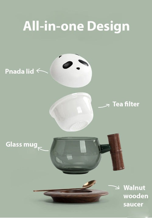 Personalized Panda mug | glass tea cup with infuser | Gift for panda lovers - Teaware Space