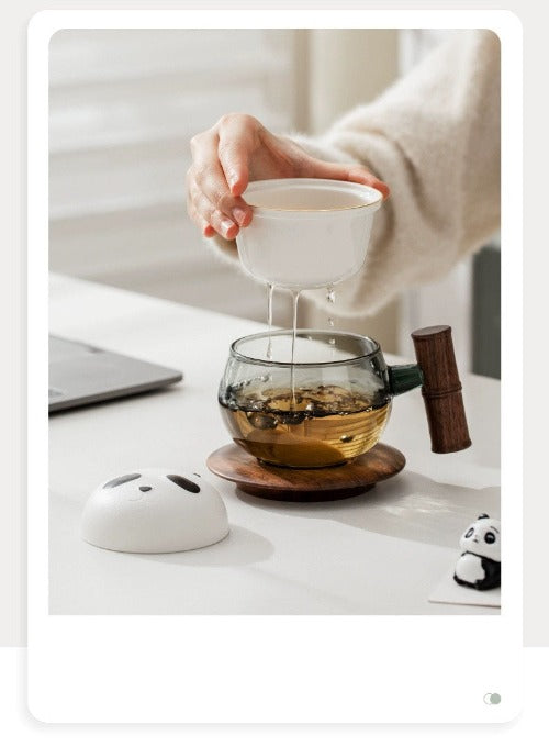 Personalized Panda mug | glass tea cup with infuser | Gift for panda lovers - Teaware Space