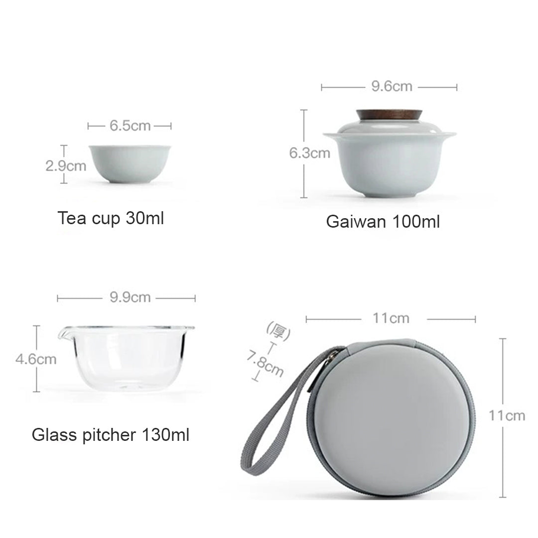Personalized minimal travel teapot set with case | Gaiwan tea set with travel kit - Teaware Space