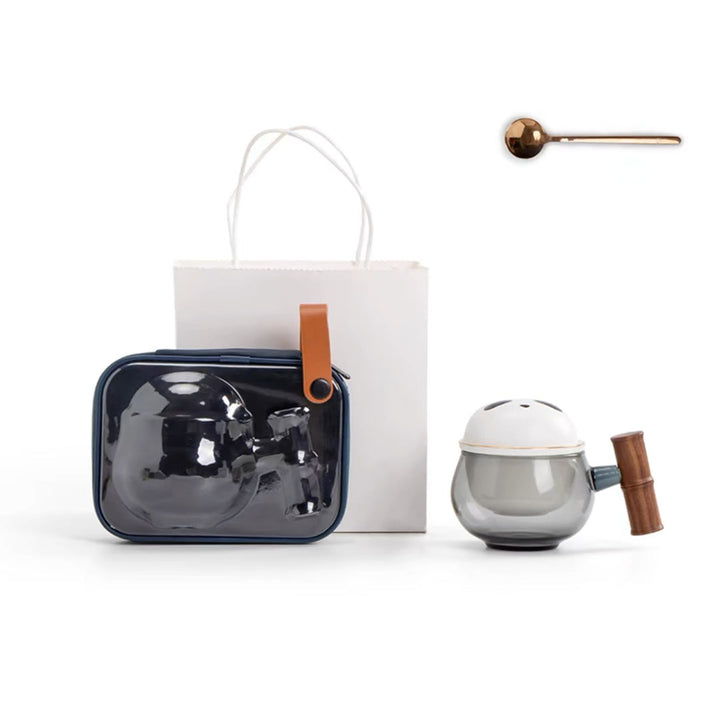 Personalized travel Panda mug | glass tea cup with infuser | Gift for panda lovers - Teaware Space