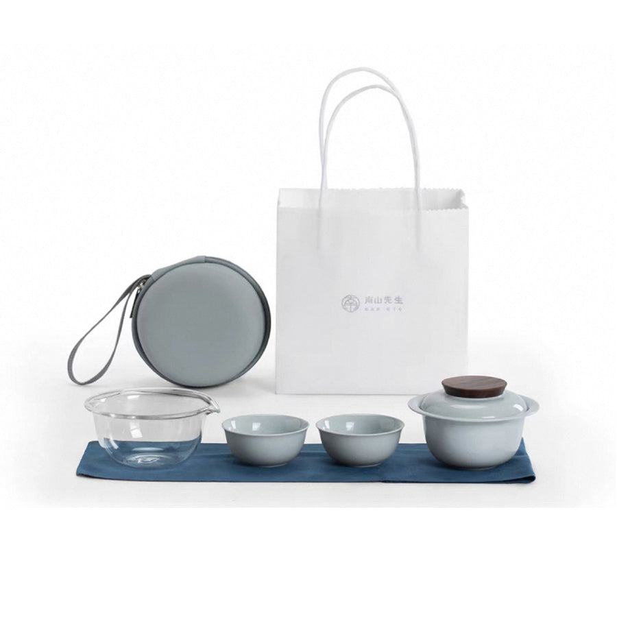 Personalized minimal travel teapot set with case | Gaiwan tea set with travel kit - Teaware Space