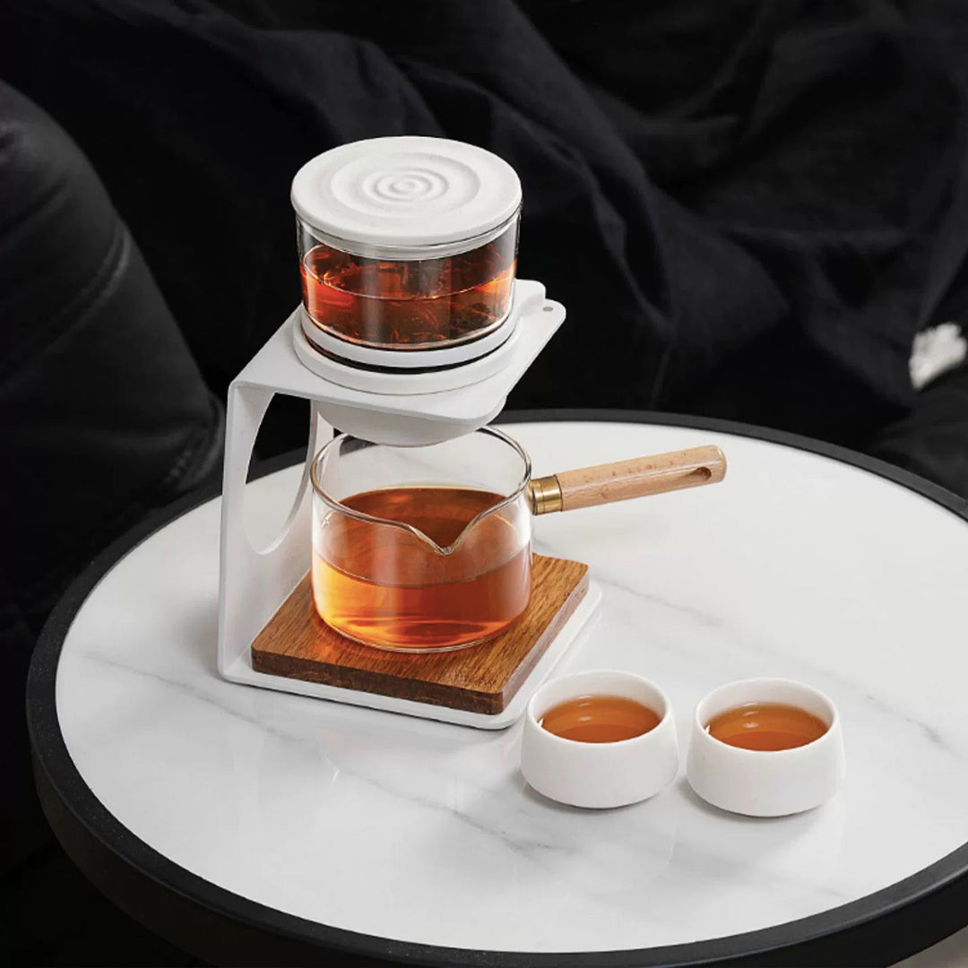 white semi automatic teapot with 6 cups set