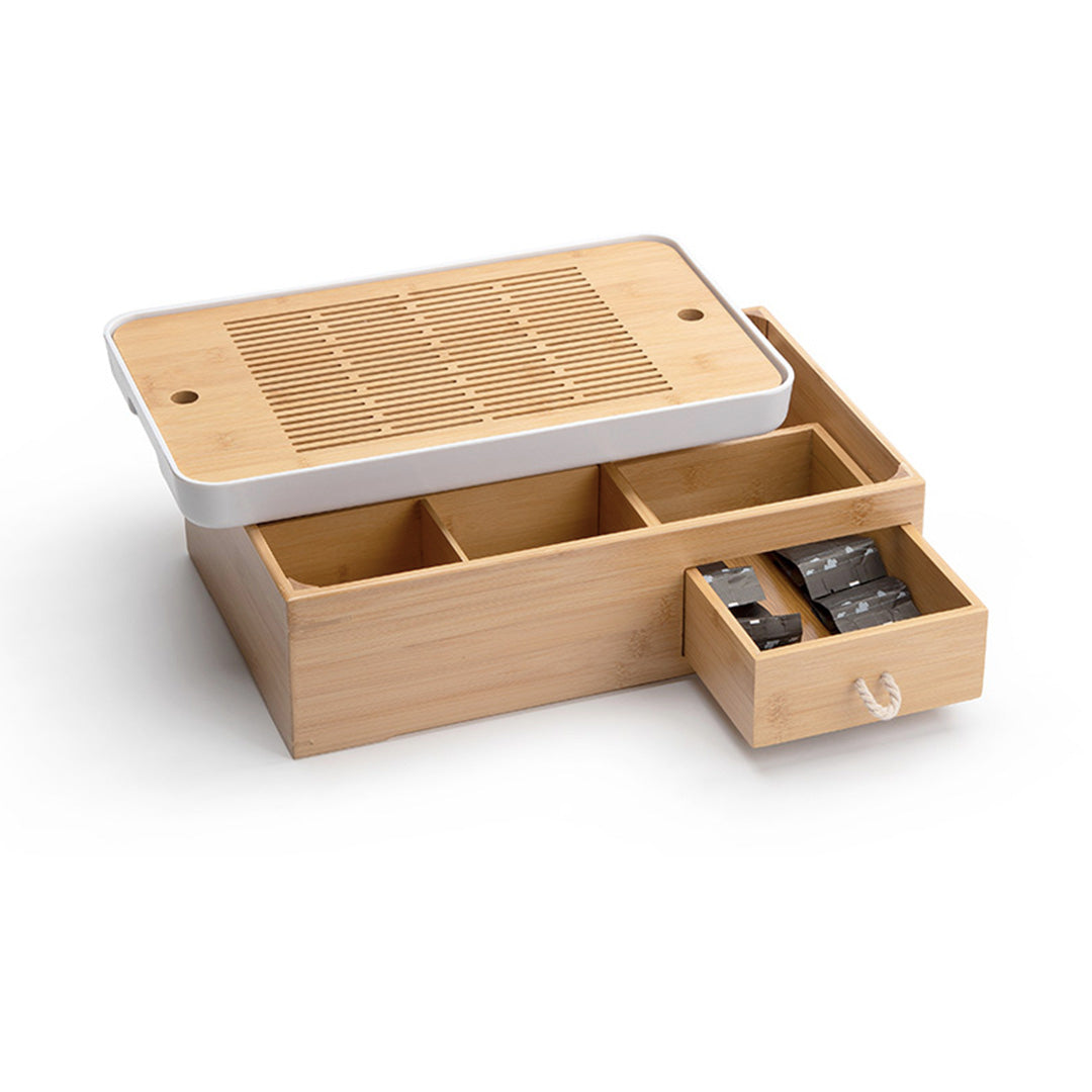 Multi-function Bamboo Tea tray with drawer storage | Housewarming gift ideas - Teaware Space