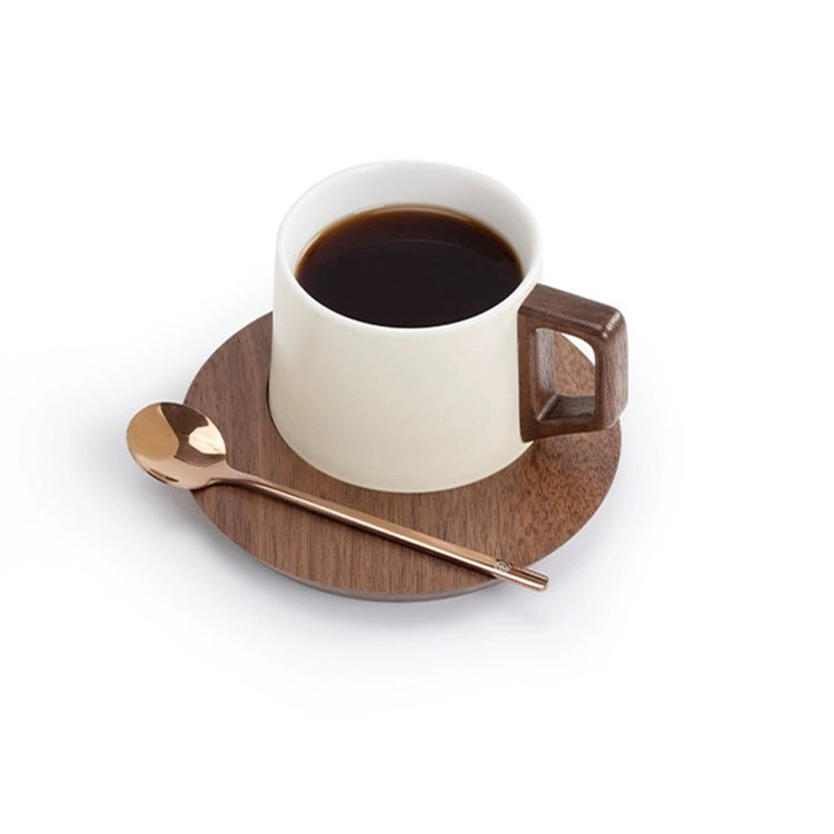 ceramic mug with wood saucer set | bestie gift idea