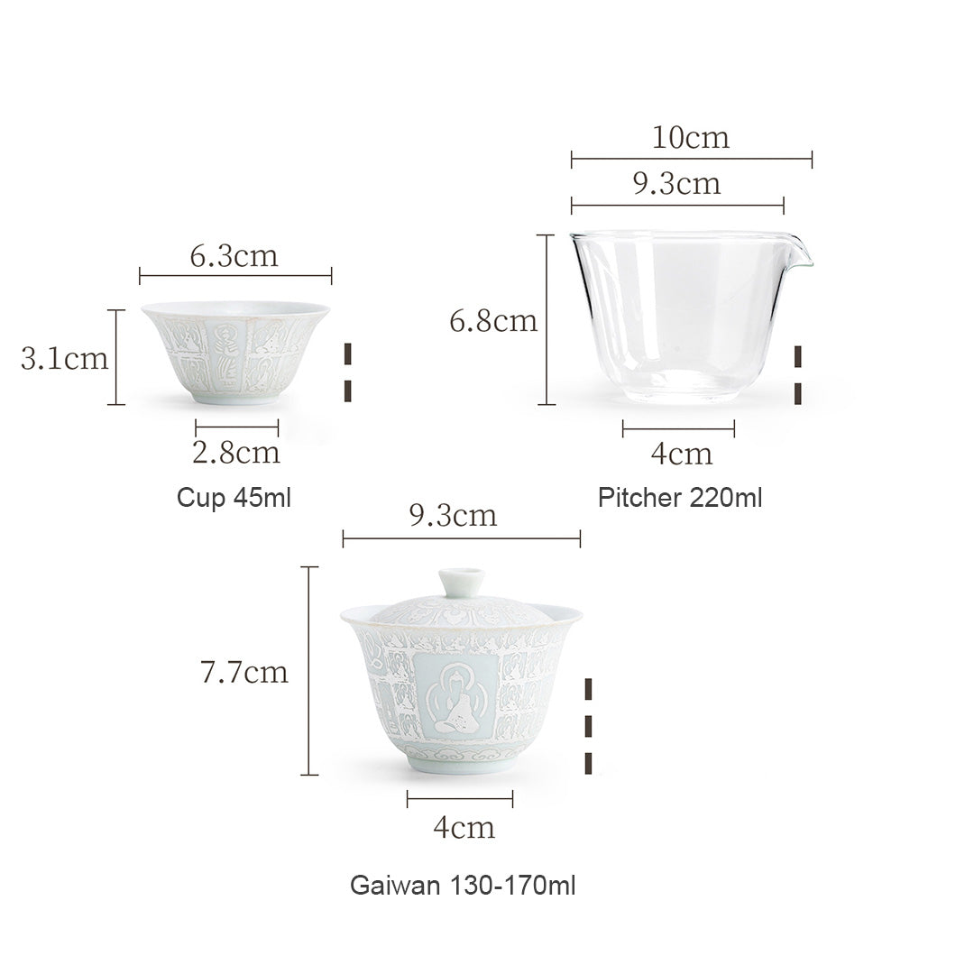 Thousand Buddhas - Silver glaze travel Gaiwan tea set