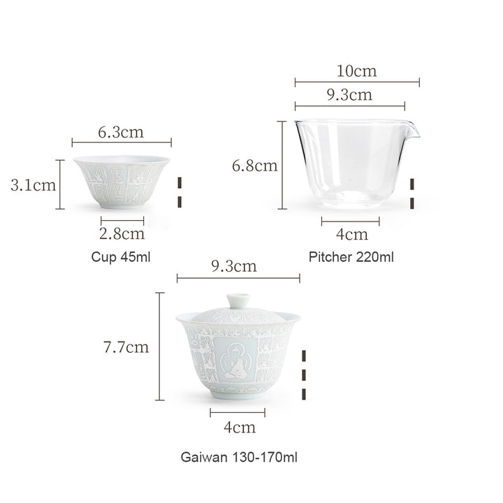 Thousand Buddhas - Silver glaze travel Gaiwan tea set