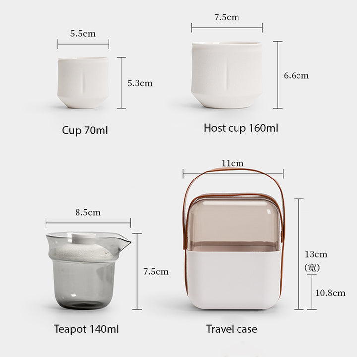 Unique bamboo design travel tea set with case | 1 teapot 2 cups | Gift for couple
