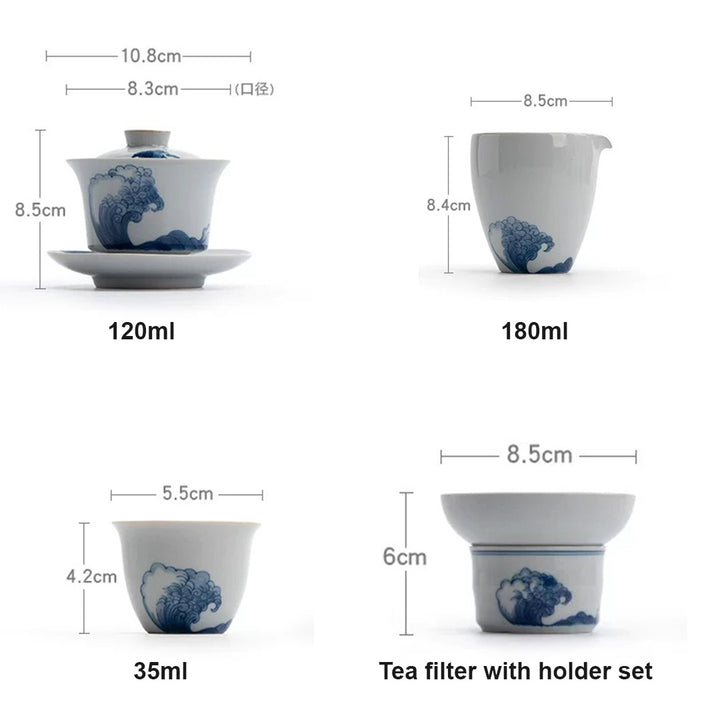 Blue ocean - Hand-painted Chinese Gaiwan tea set
