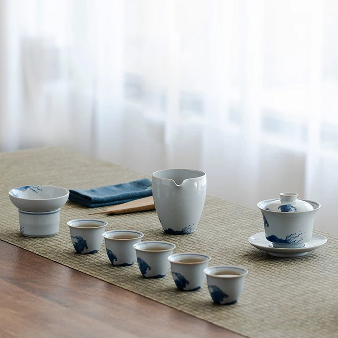 Blue ocean - Hand-painted Chinese Gaiwan tea set