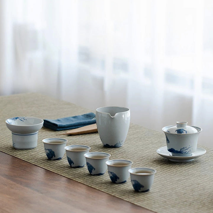 Blue ocean - Hand-painted Chinese Gaiwan tea set