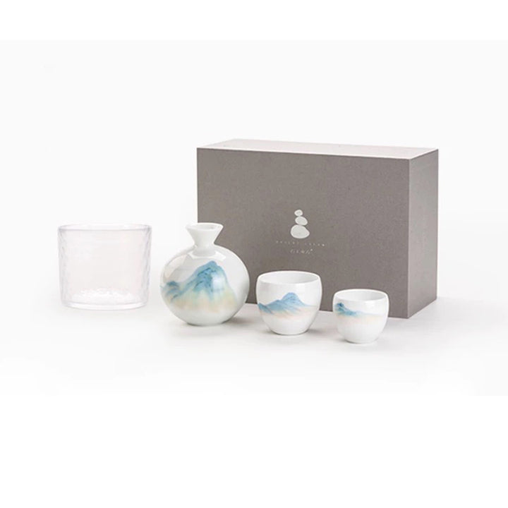 Service à saké vintage avec réchaud | 1 Pichet 2/4 tasses 1 réchaud avec coffret cadeau| cadeau pour lui/papa