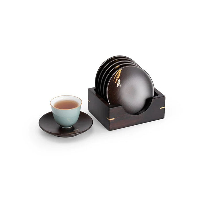 wood saucer set with holder
