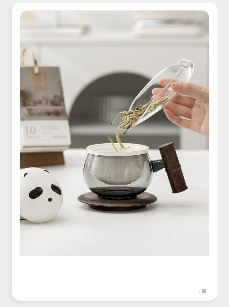 Personalized Panda mug | glass tea cup with infuser | Gift for panda lovers - Teaware Space