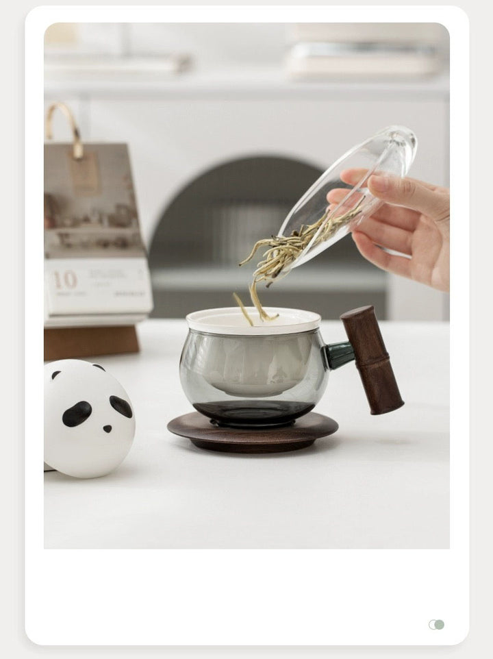 Personalized Panda mug | glass tea cup with infuser | Gift for panda lovers - Teaware Space
