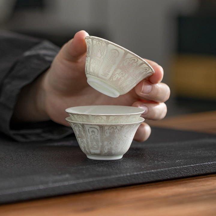 Thousand Buddhas - Silver glaze travel Gaiwan tea set