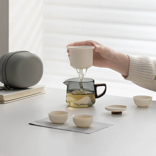 All-in-one travel tea set for two | 1 teapot 3 cups and 1 case | gift for tea lovers