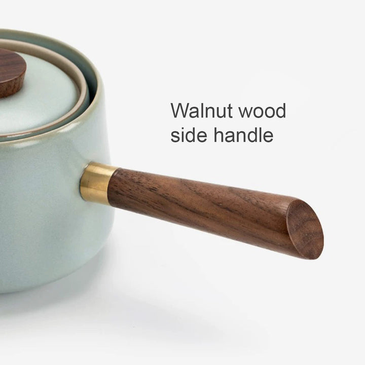 teapot with side wood handle