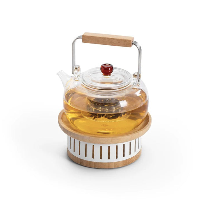 glass teapot with candle stove warmer