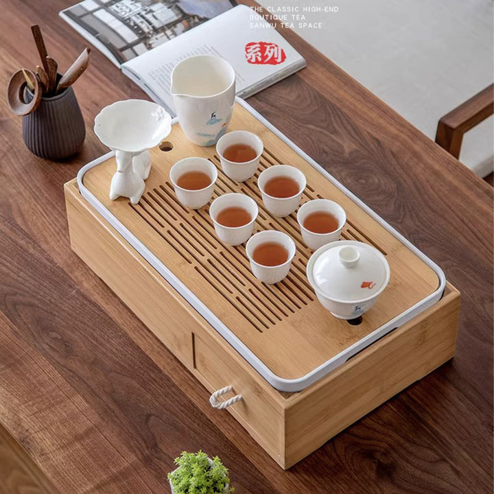 Multi-function Bamboo Tea tray with drawer storage | Housewarming gift ideas - Teaware Space