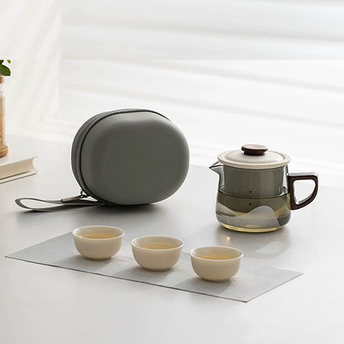 All-in-one travel tea set for two | 1 teapot 3 cups and 1 case | gift for tea lovers