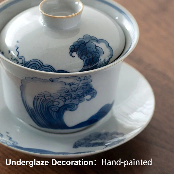 Blue ocean - Hand-painted Chinese Gaiwan tea set
