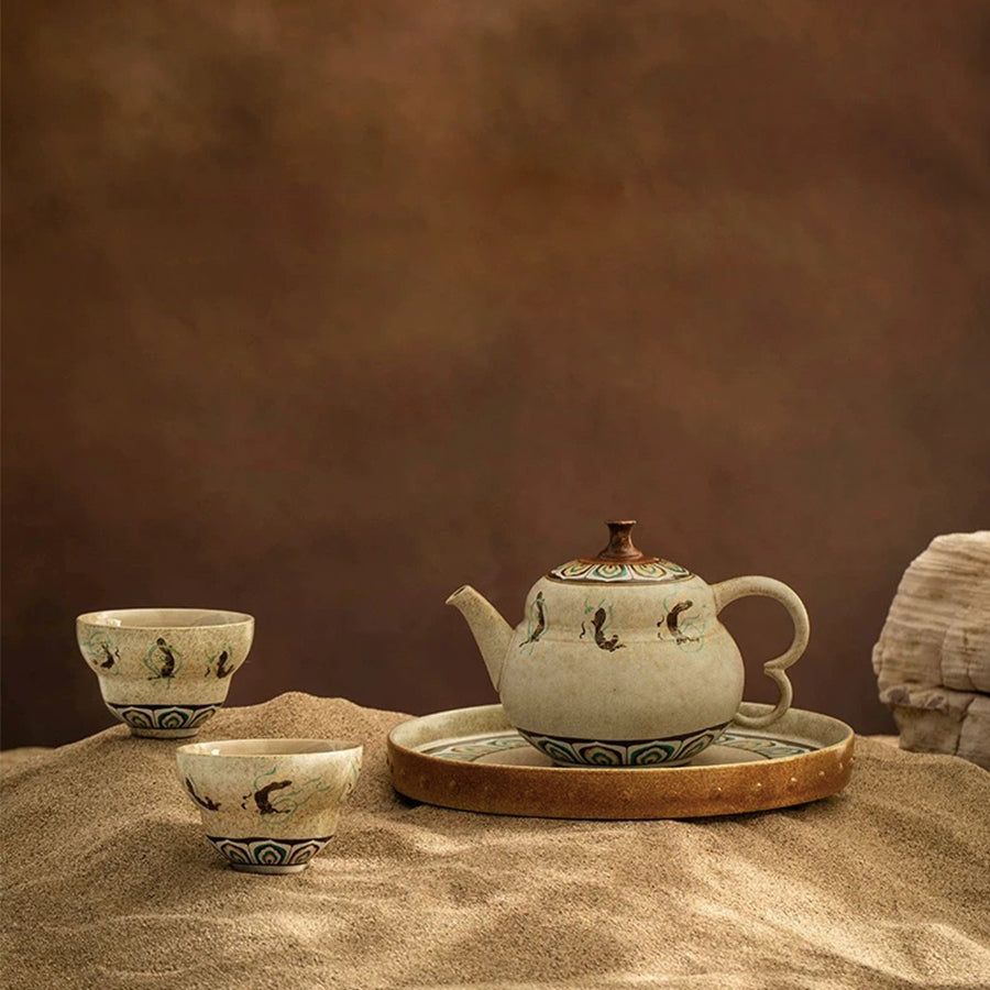 Mogao Grottoes - Vintage teapot with cups set
