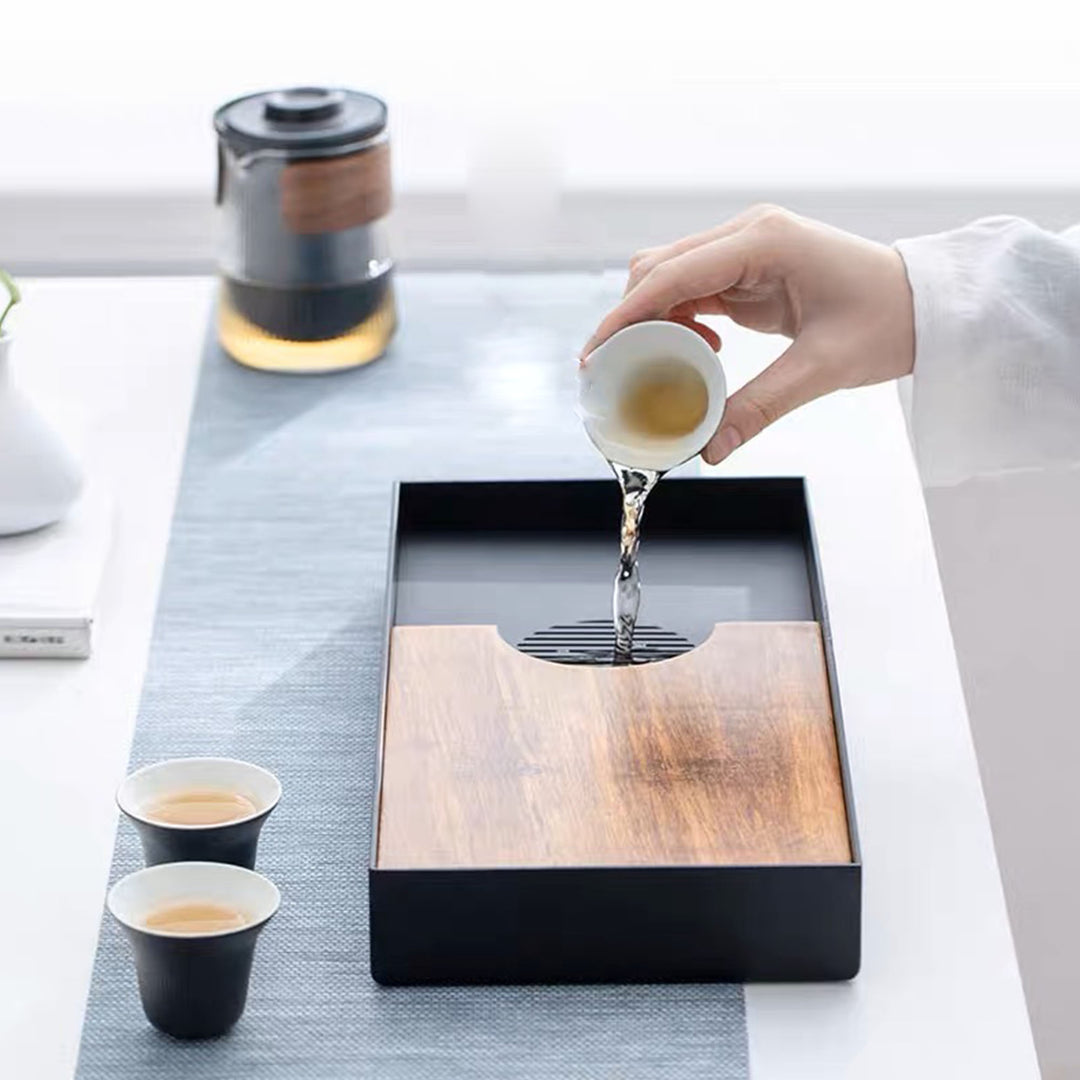 Spot and line - Minimal bamboo tea serving tray