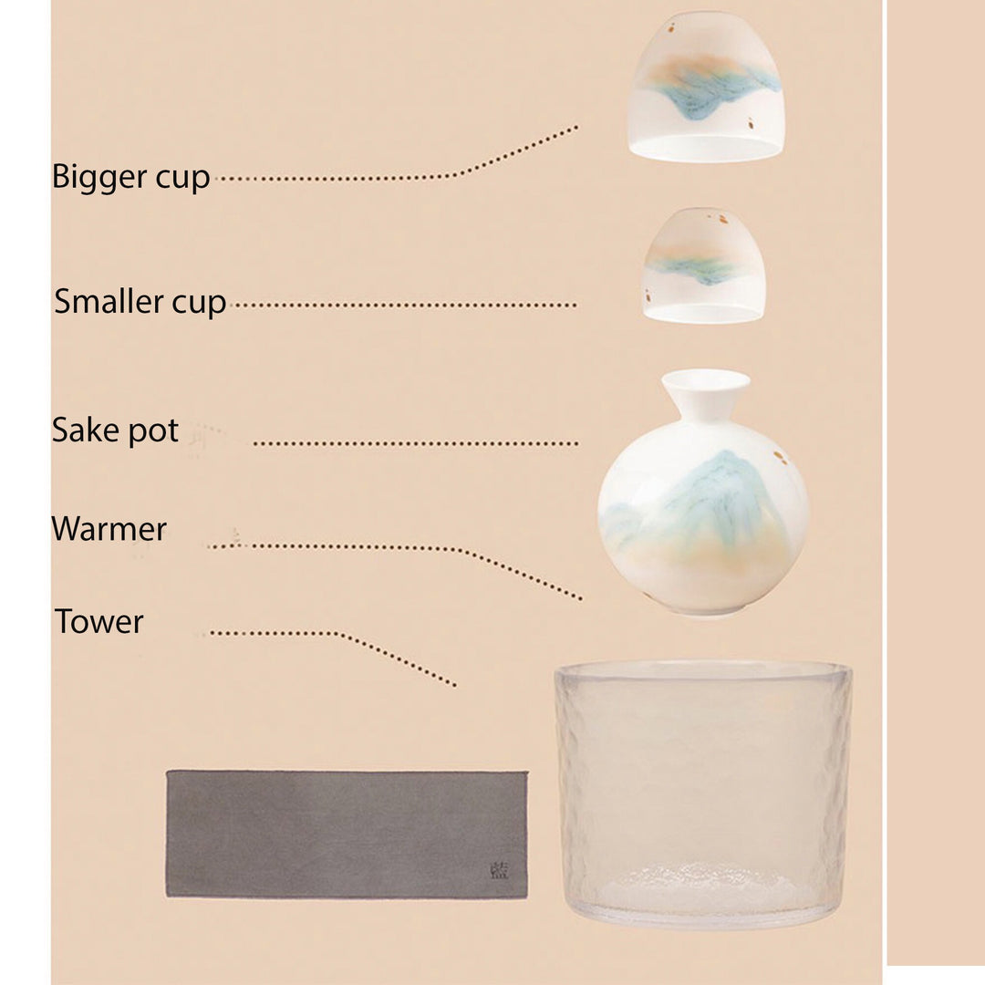 Service à saké vintage avec réchaud | 1 Pichet 2/4 tasses 1 réchaud avec coffret cadeau| cadeau pour lui/papa