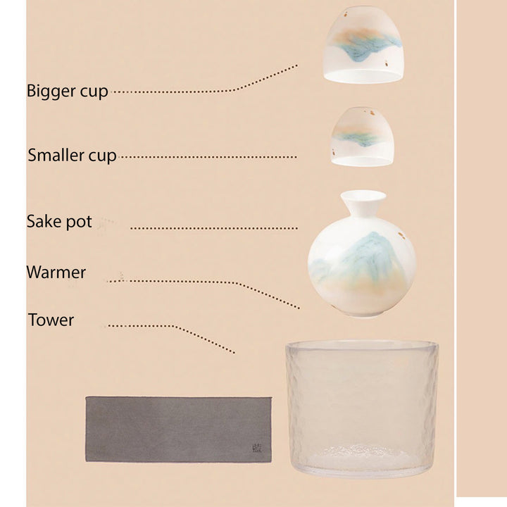 Service à saké vintage avec réchaud | 1 Pichet 2/4 tasses 1 réchaud avec coffret cadeau| cadeau pour lui/papa