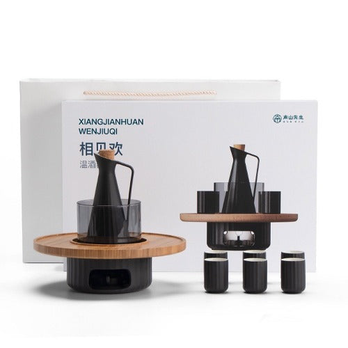 Japanese sake set with tray, warmer, and candle stove